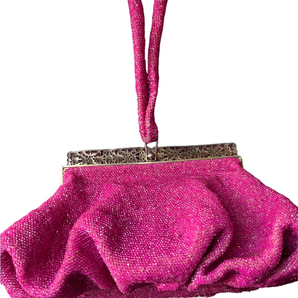 Hot pink vintage beaded bag and accessories